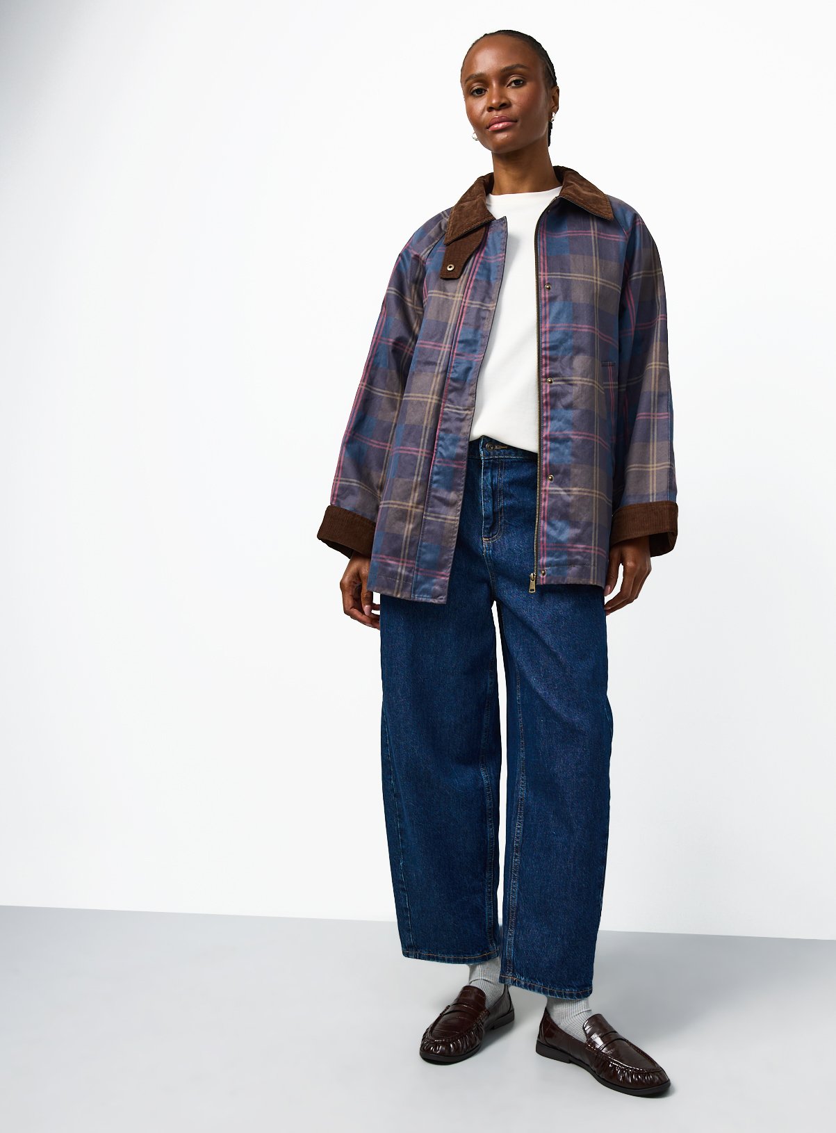 Navy Check Waxy Car Coat XL - Image 2 thumbnail